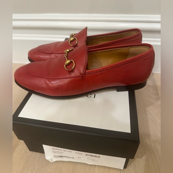 GUCCI Horsebit Jordaan Loafers Mules Hibiscus Red 37 7 - Picture 1 of 3